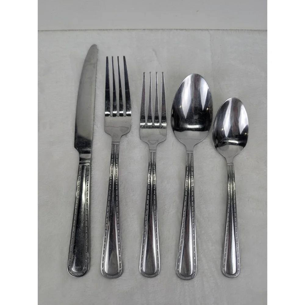 Pfaltzgraff‎ 18/0 Flatware Lot Of Stainless Steel Forks Knives Spoon Dotted